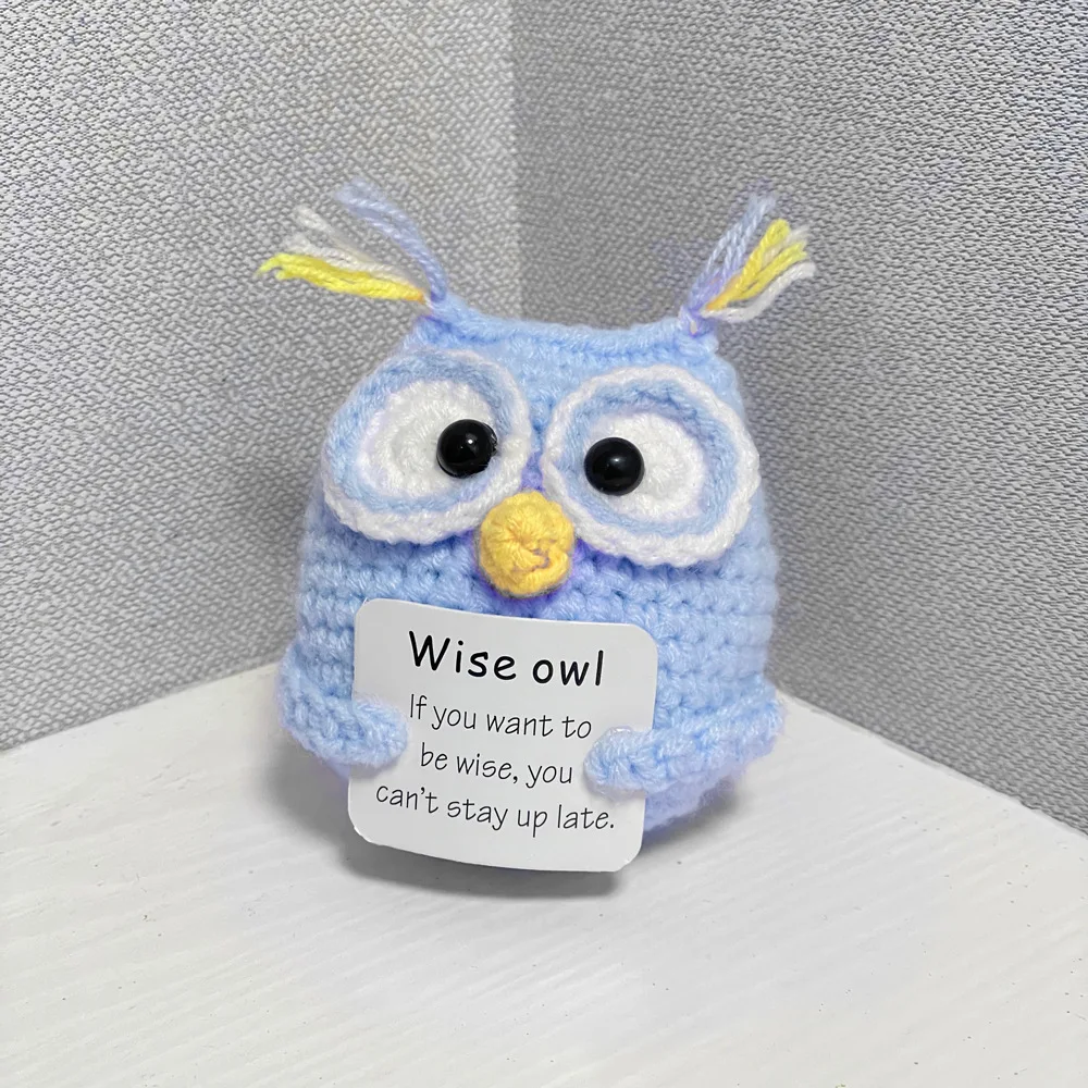 Funny Handmade Knitted Owl with Encouraging Card Home Room Decoration Crochet Positive Shark Ornament Christmas Party Gifts