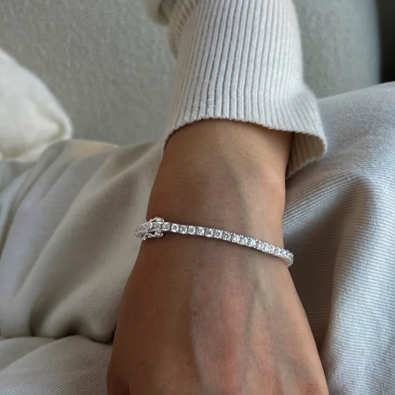OEVAS 100% 925 Sterling Silver 3mm Created Diamond Gemstone Bangle Charm Wedding Tennis Bracelet Fine Jewelry Wholesale DropShip