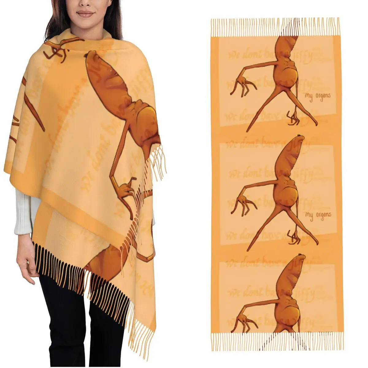 

Женский шарф с кисточками Marcus The Worm Meme, длинная зимняя теплая шаль, накидка, роigatoni, макароны, подарки, шарфы из пашмины