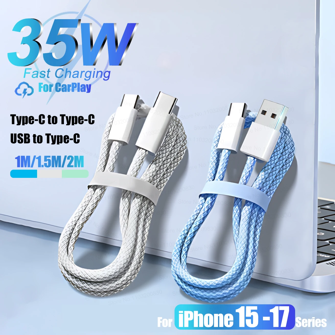 Cabo de Carregamento Rápido USB para Tipo C de 35W para Apple iPhone 15 16 17 Pro Max iPad Air, Cabo de Dados Tipo-C Exclusivo para CarPlay
