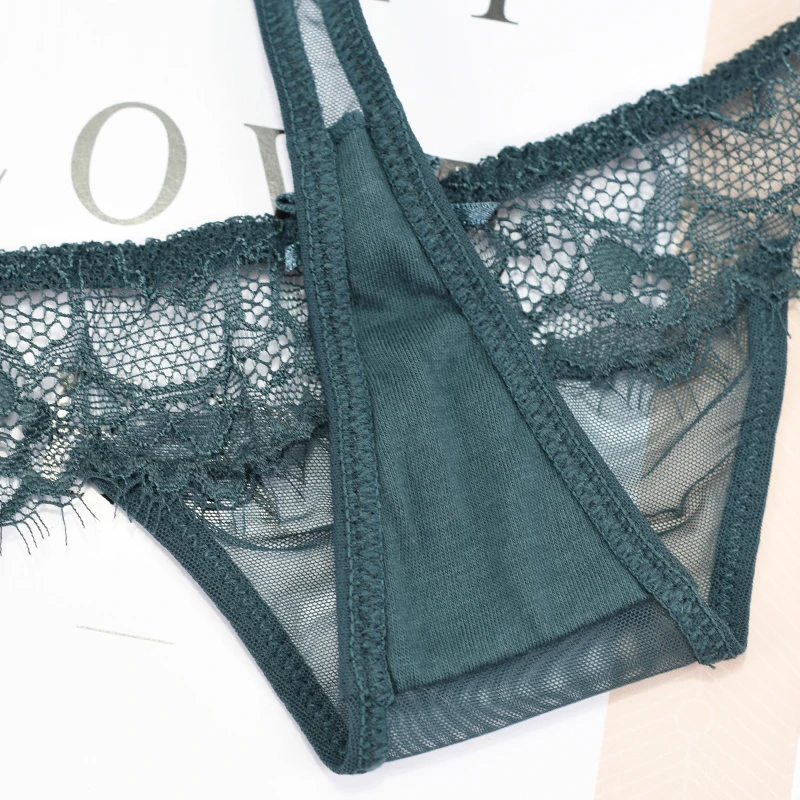 New Fashion Sexy G-String Lady 3 Piece Panties Transparent Lace Thong Women Underwear Soft Low-Rise Thongs Embroidery