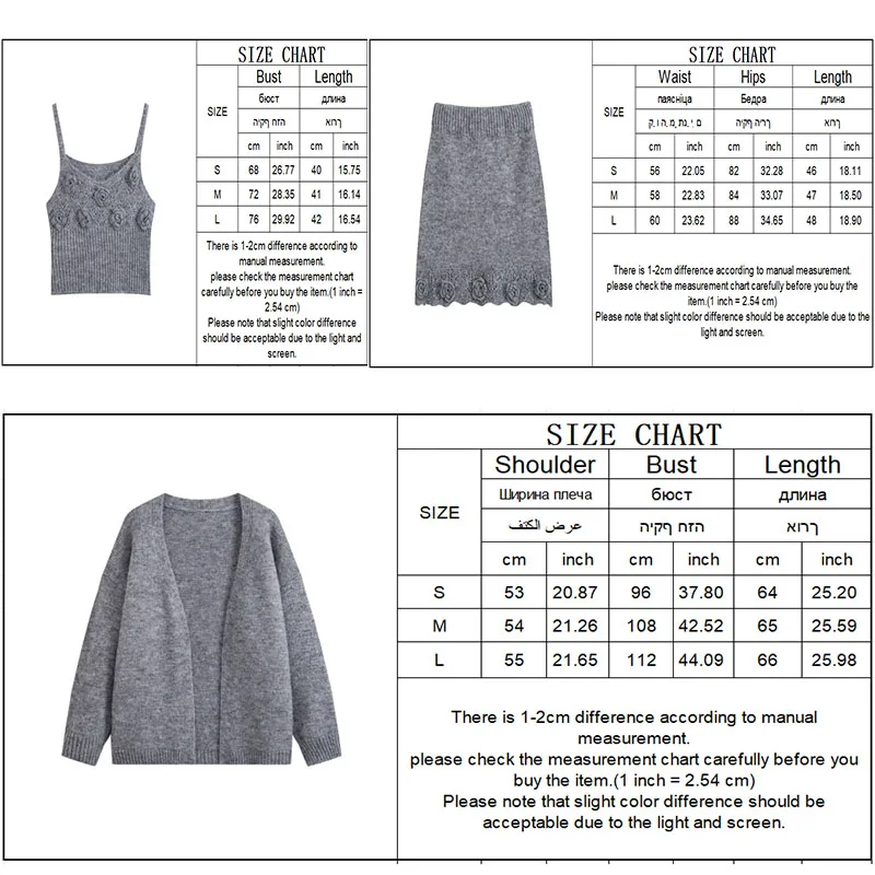 Guobioziy Women's Three-Piece Knit Set 2026 Spring＆Autumn New Collection Solid Colors with Floral Embellishments French Casual