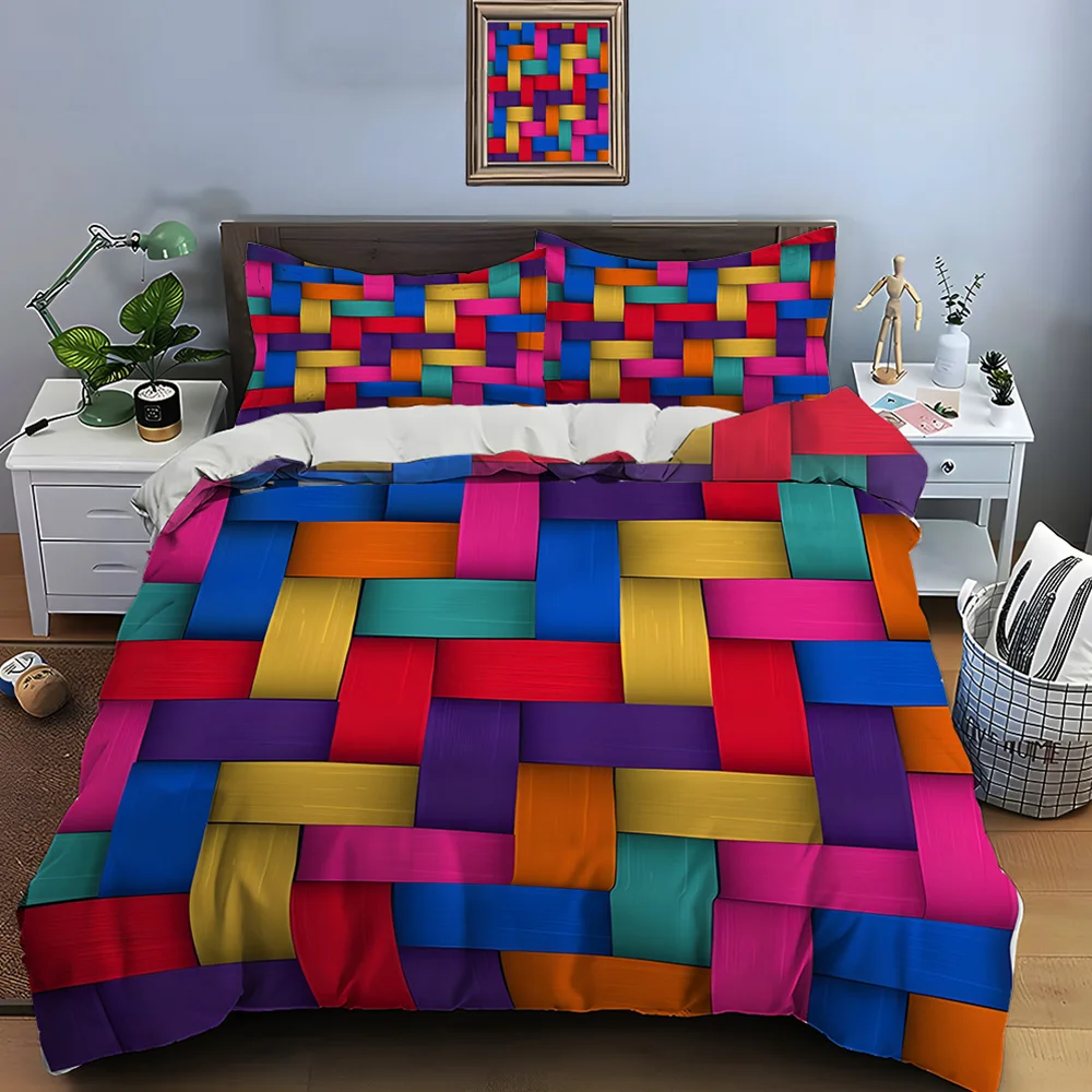 Colorful woven texture Bedding Set for Kids Luxury Gift 3pcs Digital Print Comforter Set Soft Comfortable Breathable for gifts