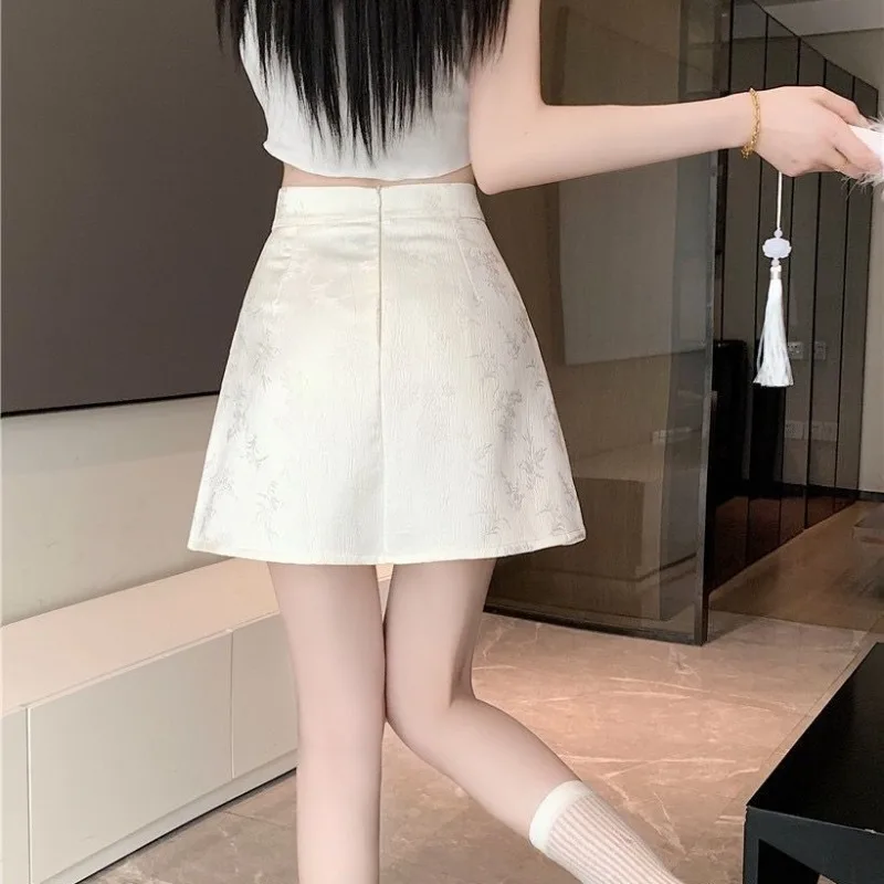 Dernières jupes d'été en Jacquard de Style traditionnel chinois pour femmes, taille haute, Slim plissée, grande taille, robes courtes