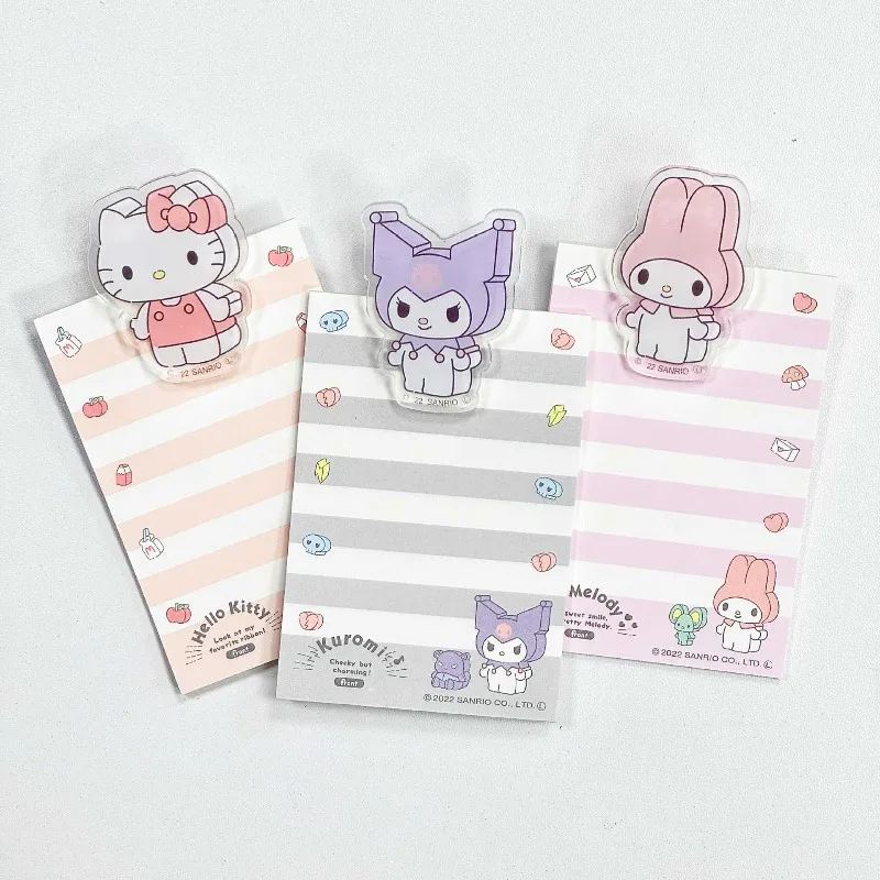 Papeterie créative Sanrio Hello Kitty, bloc-notes avec étiquettes, bloc-notes Kuromi Melody Cinnamoroll avec clip marque-page, fournitures scolaires