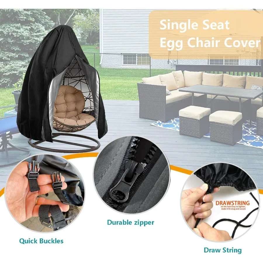 

Waterproof Egg Chair Cover - Windproof Zippered Patio Swing Cover with Buckles for All-Weather Outdoor Protection & Patio Decor