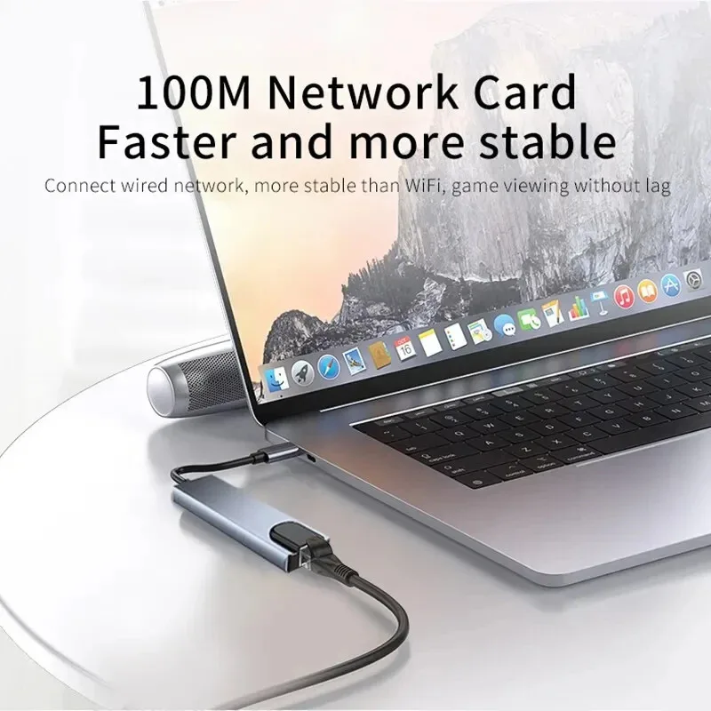 

8in1 USB C HUB Type C Splitter 4K Thunderbolt 3 Docking Station Laptop Adapter For Macbook Air M1 iPad Pro RJ45 HDTV Computer