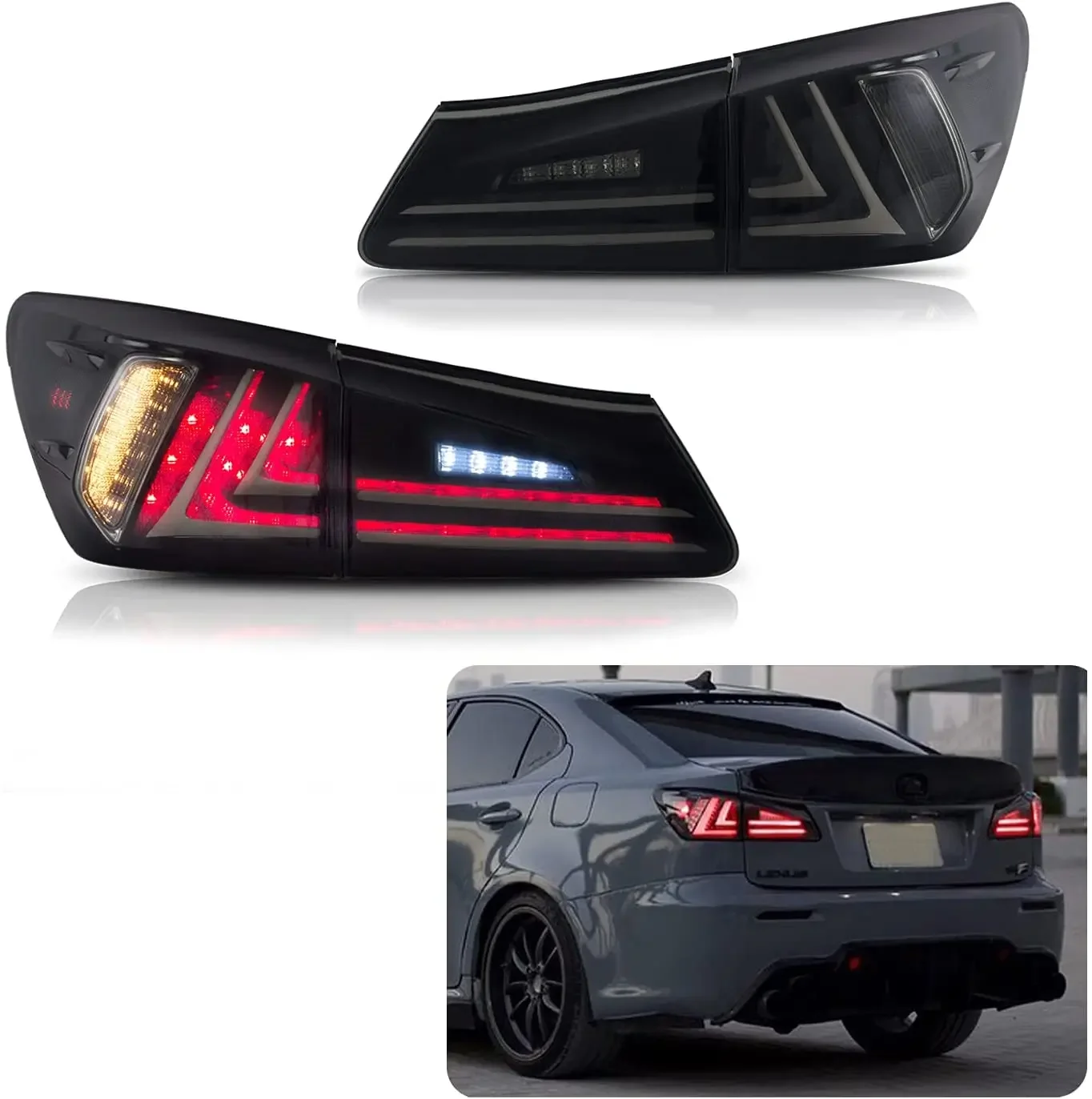 

Светодиодные задние фонари для Lexus IS250 IS350 ISF 2006-2012, комплект задних фар с полным светодиодным DRL-модулем и указателями поворота