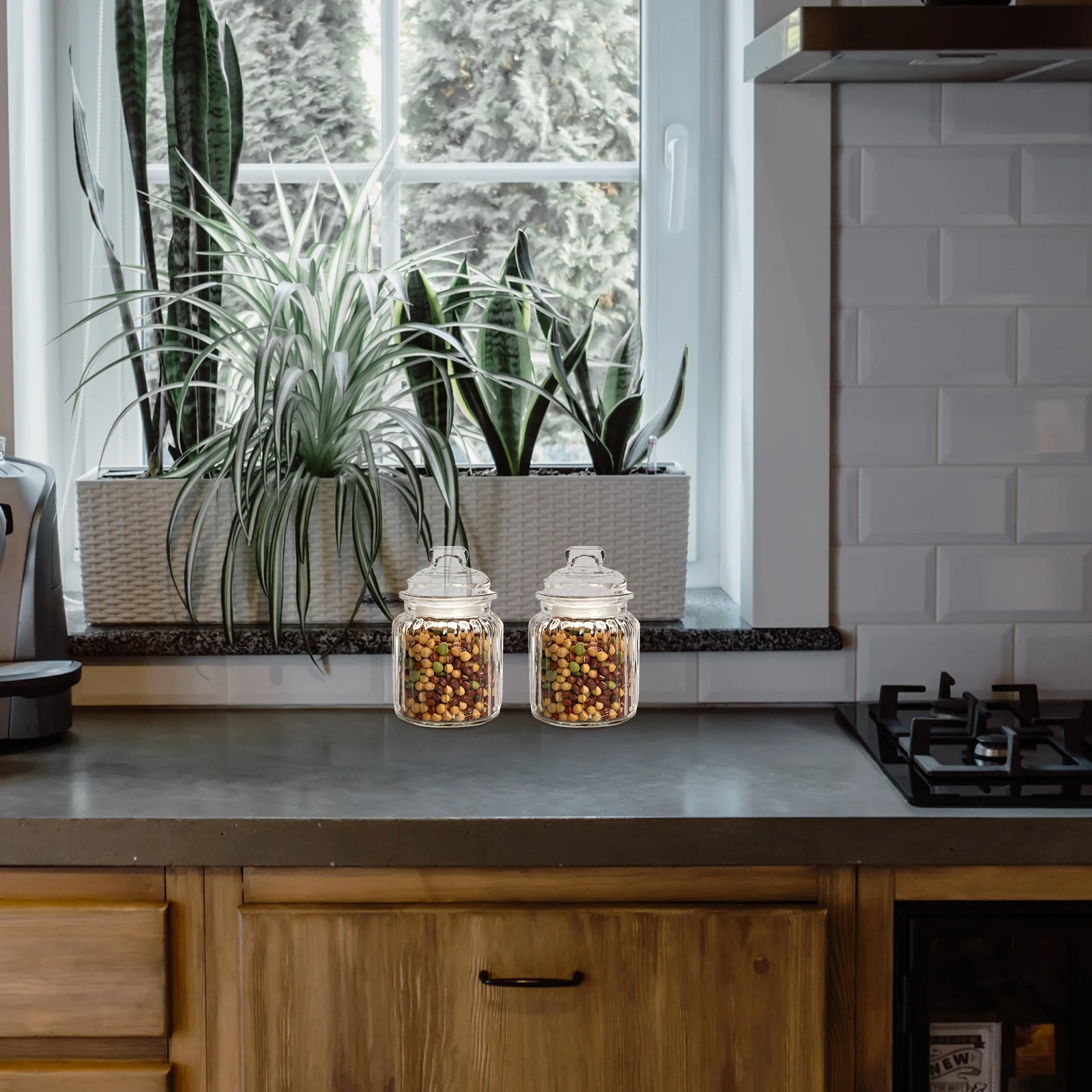 

2Pcs Glass Storage Jar Kitchen Sealed Storage Container Multi-Function Glass Tea Canister Flower Tea 230ml White