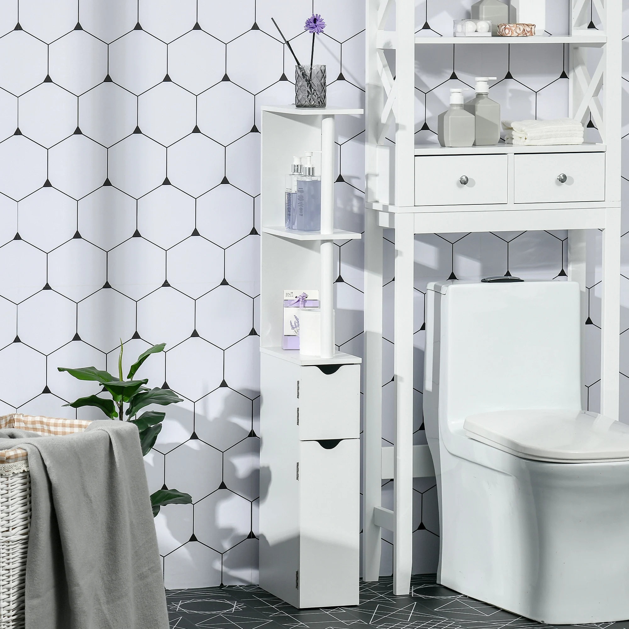 Bathroom Storage Cabinet with Open Shelves, White