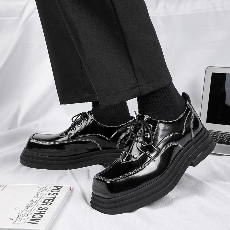 Genuine leather thick soled shoes Fashionable Quality Trendy Male Style Leisure Business Party Daily youth Thick soled shoes image 6