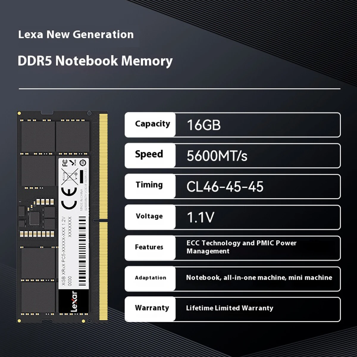 Lexar  Memoria Ram DDR5 Notebook 5600mhz Ram Memory 16GB RAM Memory DDR5 SODIMM RAMs for Laptops