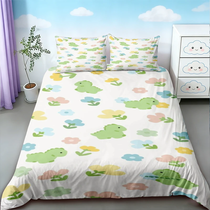 Duvet Cover 3-piece down set with cartoon dinosaur lion pattern print (1 duvet cover+2 pillowcases, no core) soft bedding set