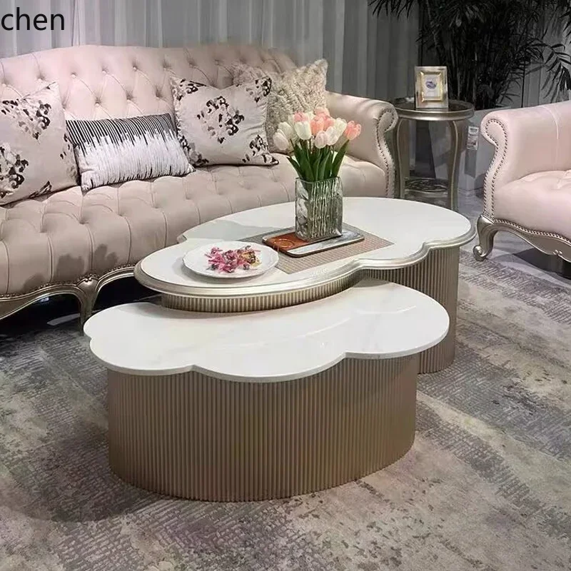 Mesa de centro H5.26 de luxo leve para sala de estar, em madeira maciça, com design nuvem.