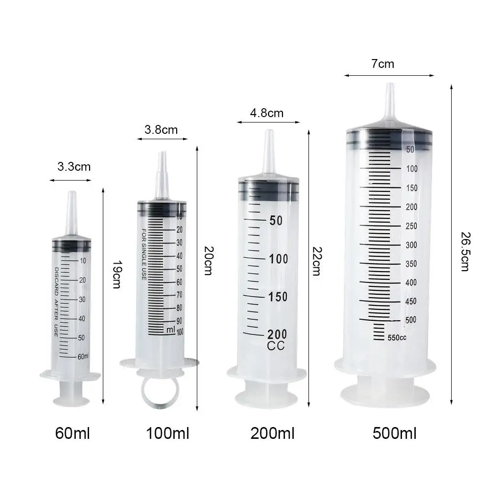 Transparent Large Capacity Syringe Plastic Reusable Measuring Syringe 60/100/200/300/500ML with Scale Pet Feeding Syringe