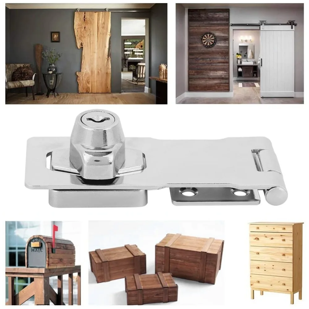 Firmly Silver Keyed Hasp Lock With Keys Stainless steel Drawer Hasp Lock Safety Locking Hasp Desk Drawer