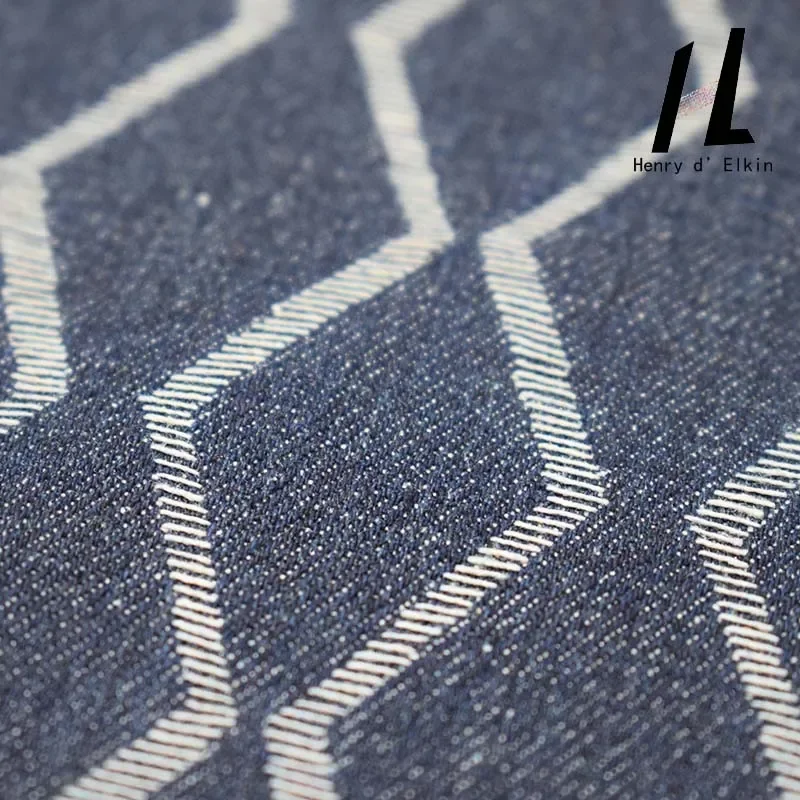 Генри оптовая продажа, жаккардовая джинсовая ткань в полоску на заказ, индиго, 70% хлопок, 30% полиэстер, джинсовая ткань для модной куртки, джинсовая сумка