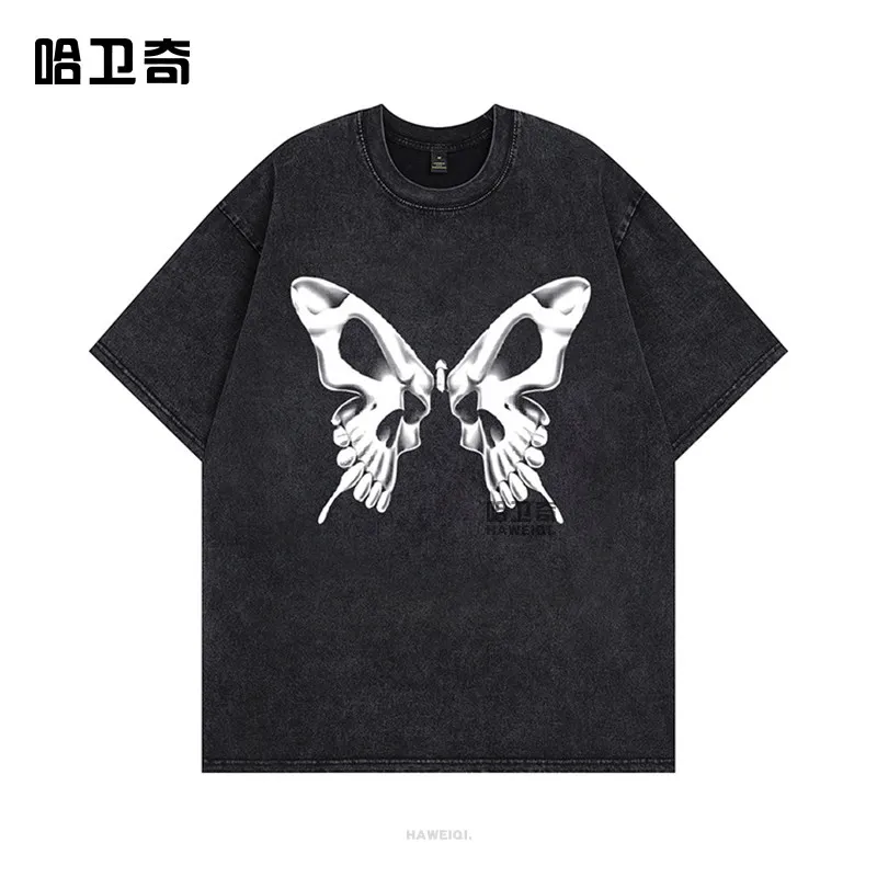 

Loose Fit Vintage Washed American Street T-Shirt - Distressed Graphic Tee for Men Women 2026 Casual Oversized Top