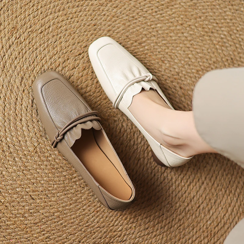 2026 new spring antumn women pumps natural leather 22-25.5 cmsoft sheepskin+pigskin+cowhide square toe round heel women shoes