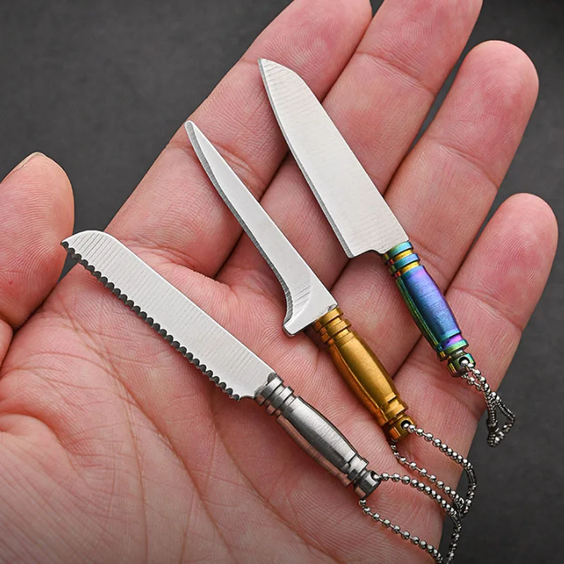 New Mini Keychain Pocket Knife Stainless Steel Camping Outdoor Portable Knife Peeler Fixed Blade Multi Functional EDC Tool