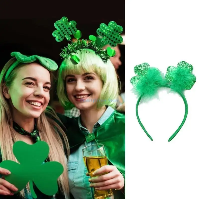 

652B Luminous Headband Patrick LED Headwear Clover Hair Hoop for St. Patrick's Day Headpiece Party Supplies