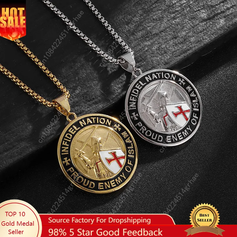 

New Onlysda Cool Men's Pendant Stainless Steel Red Armor Shield Knight Templar Crusader Cross Necklace Punk Jewelry
