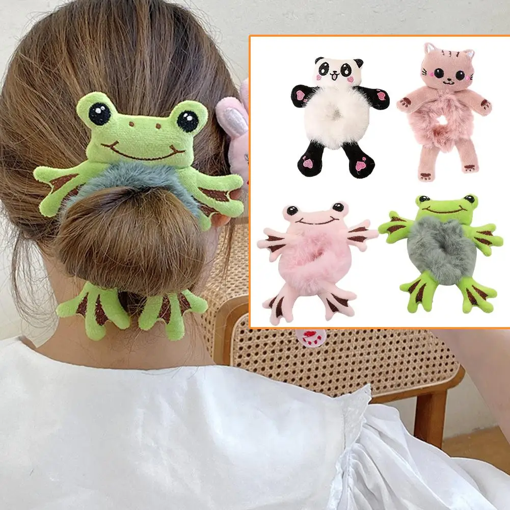 Children Girls Cute Animal Hair Tie Bunny Plush Hair Scrunchie, Plush Bear Hair Rope Rabbit Hair Ties Fluffy Hair Scrunchies