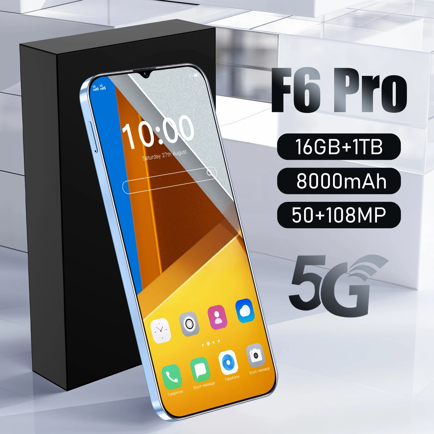 Venda por atacado global 5G-smartphones com reconhecimento facial de armazenamento duplo SIM 16GB + 1TB e desbloqueio de impressão digital