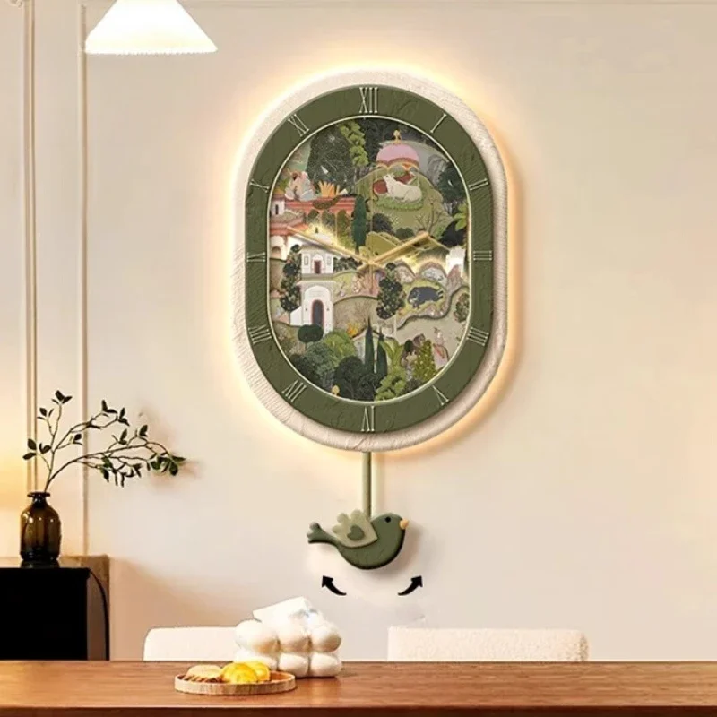 

Wall Clock Decorative Painting Retro French Style Living Room Swinging Clock Hanging Painting