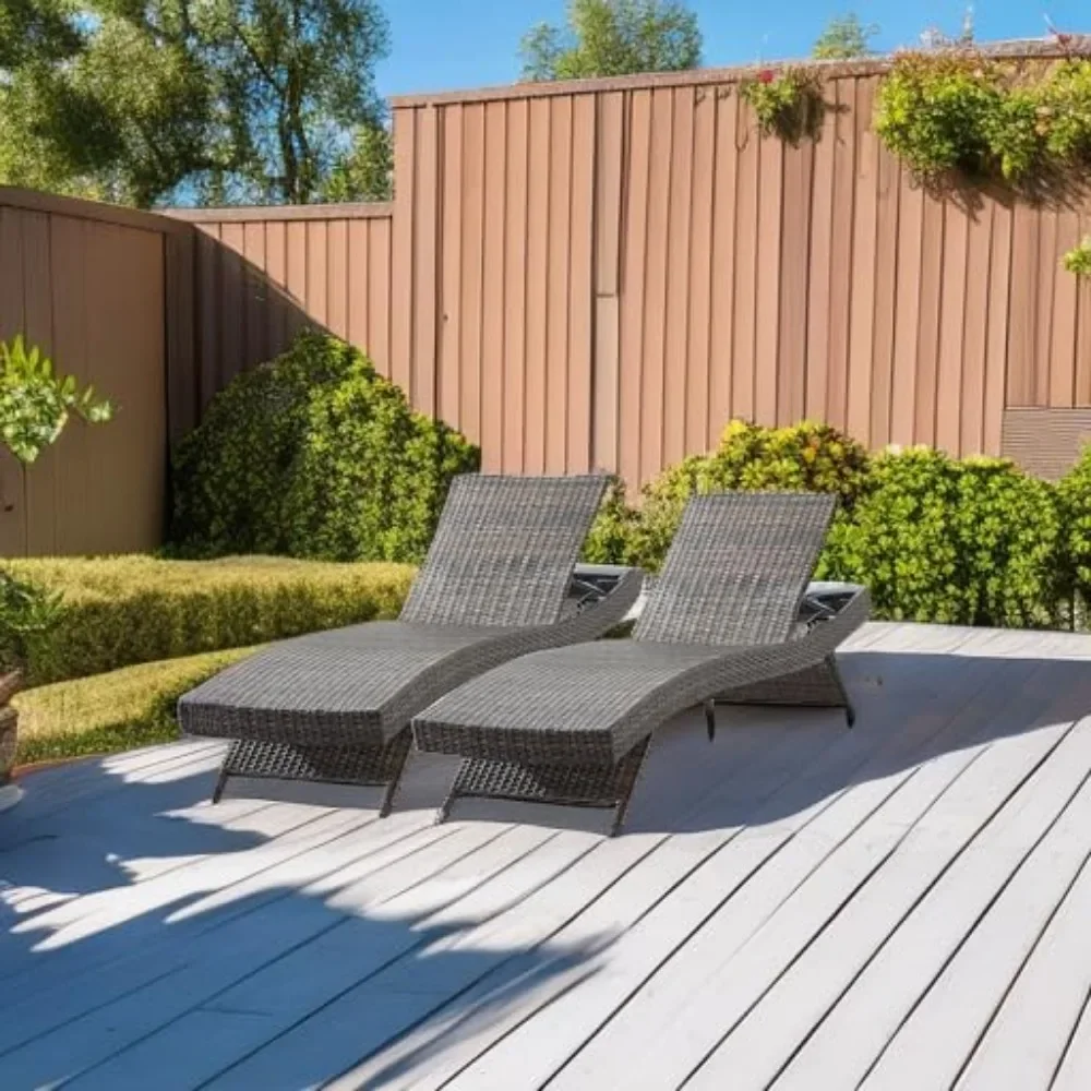 79'' langes Liegestuhl-Set (2er-Set), Outdoor-Loungesessel aus Korbgeflecht, Terrasse, Rattan, Doppel-Chaiselounge, Rasen