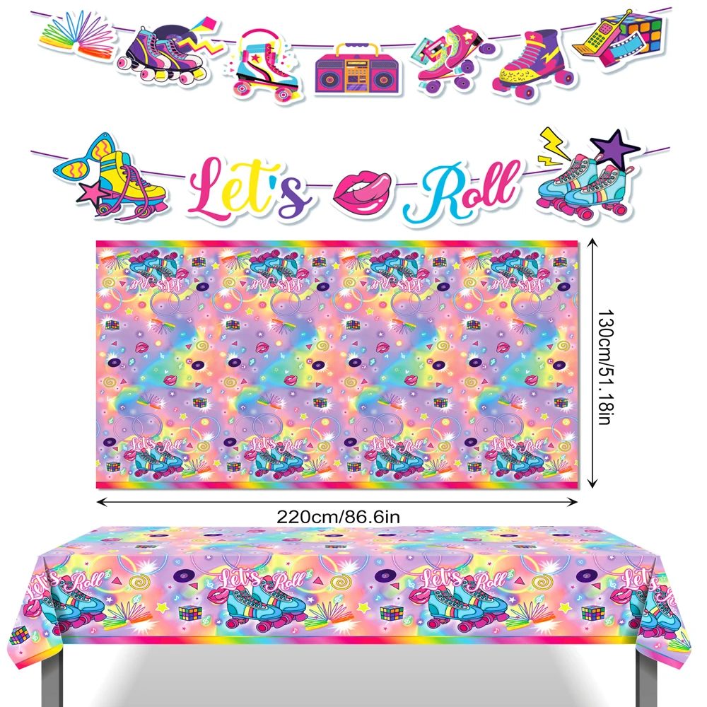 Toalhas de Mesa Descartáveis para Festa com Tema Patins de Desenho Animado, Patins, Banner de Parede Esportivo, Cenários de Festa de Aniversário