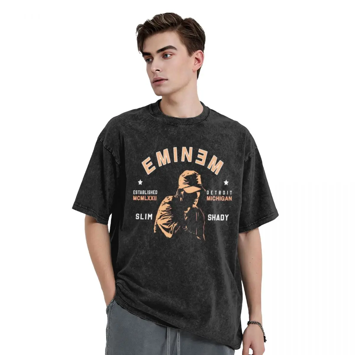 Singer Eminem T Shirt Hip Hop Washed Short Sleeve Oversize T-Shirt Novelty for Men Women Tops Streetwear Graphic Printed Tees