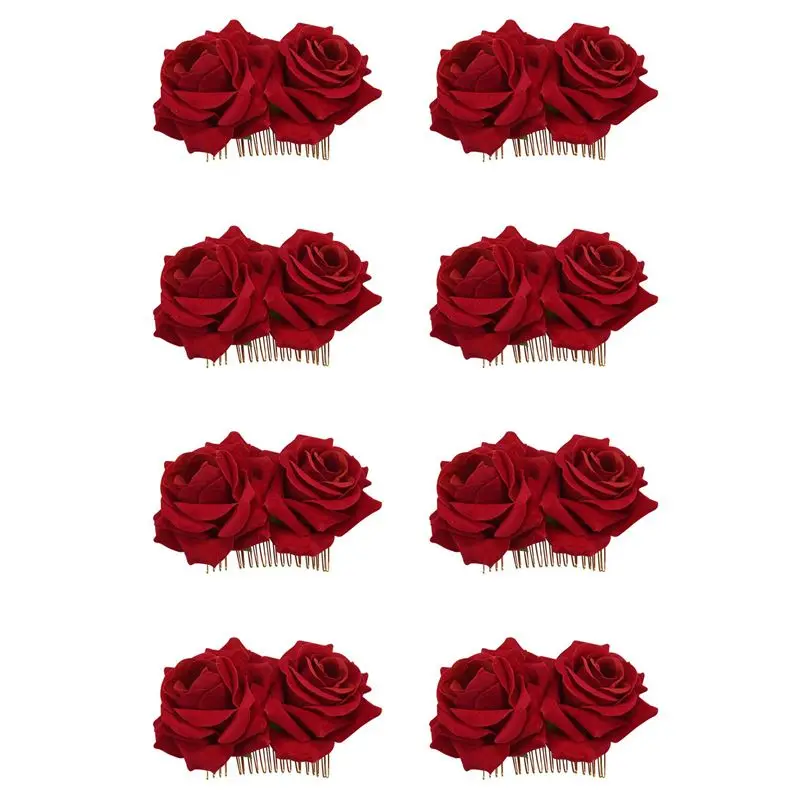 

TEXU 8X Rose Flower Hair Clip Slide Flamenco Dancer Pin Flower Brooch Lady Hair Styling Clip Hair Accessories