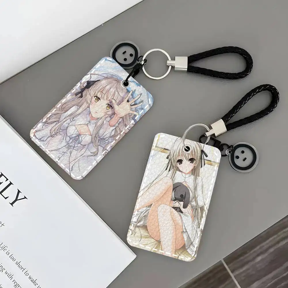 Yosuga No Sora Card Case Keychain Access Card Bag Key Tag Ring Leather Card Holder Key Ring Access