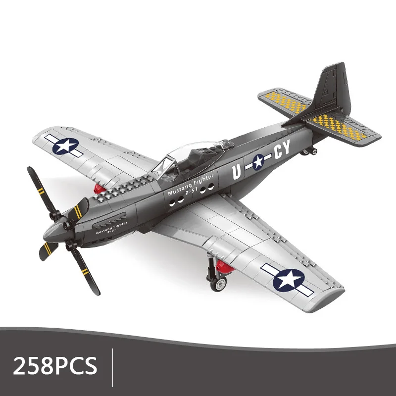 

United States Modern Military Vehicle P-51 Fighter Mustangs Model Building Block WW2 Army Figures Brick AirPlane Toy For Boys