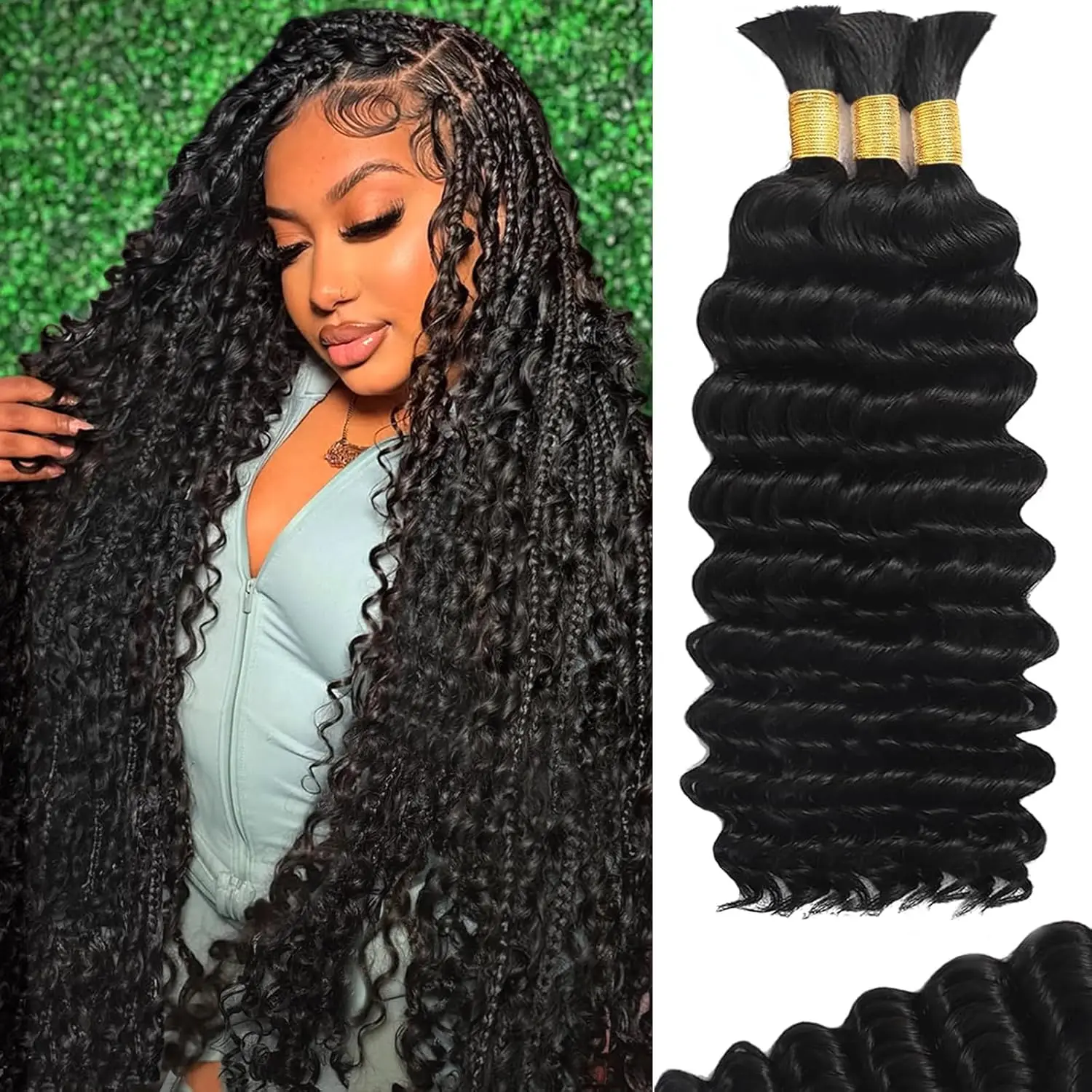 

100% Human Hair Deep Wave Boho Braids Human Hair Bulk 100g Braiding Hair Weave Extensions Brazilian Curly Hair for Braiding