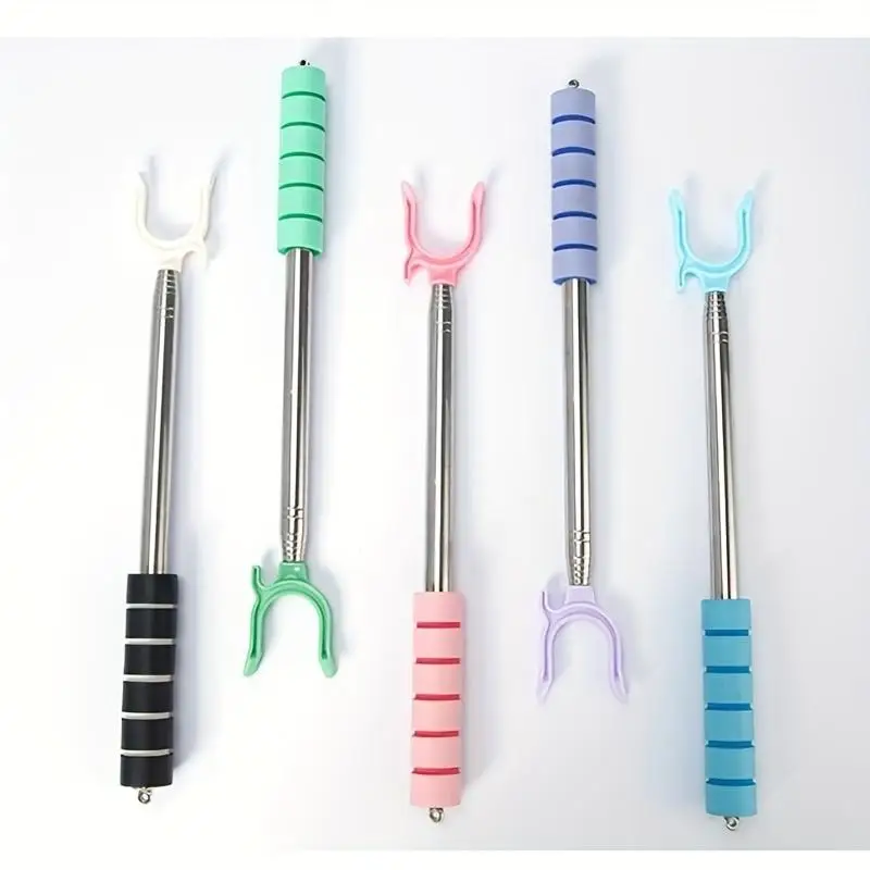 Retractable Telescoping Clothes Hanger Pole With Non-Slip Grip Reach Hook Stick For Closet Laundry Or Hanging Tool