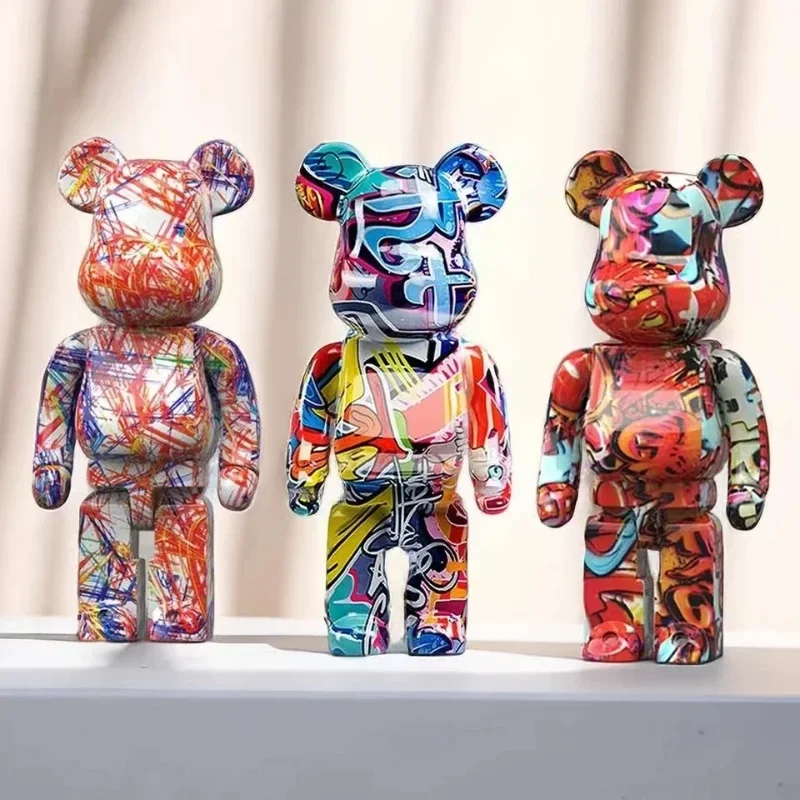 

27cm New Graffiti Bear Figurine Home Decoration Animal Abstract Ornaments Storage Money Jar Modern Room Sculpture Table Decor