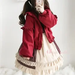 Coalfell Lolita Padded Jacket Female Korean Version of Loose Students Thickened Warm Autumn and Winter Lolita Tweed Cape Kawaii