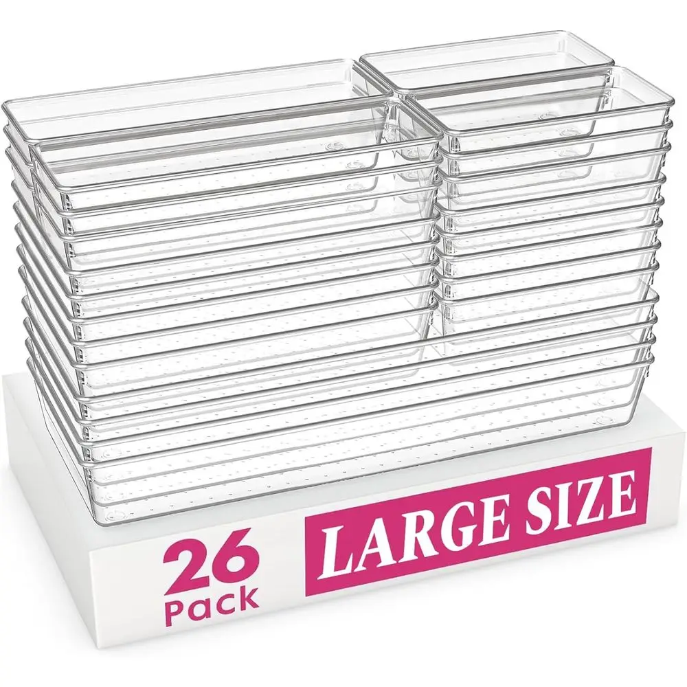 

Большие органайзеры для ящиков, 26 штук в упаковке | Набор из 5 прозрачных пластиковых органайзеров для кухонных ящиков для хранения кухонной утвари | Органайзер для ванной комнаты в ящик (для хранения)