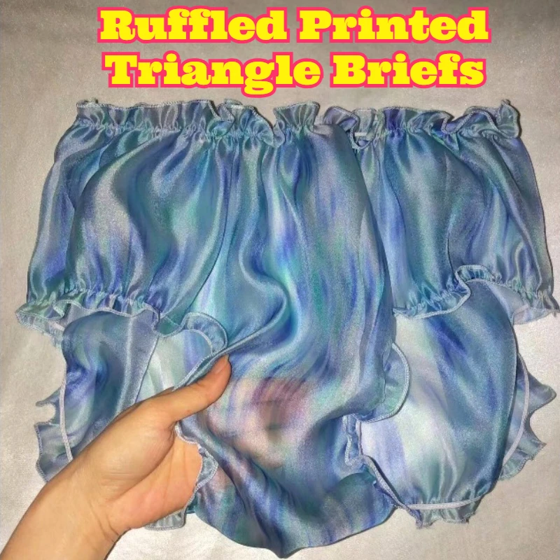 New Sheer Printed Silky Western Style Sexy Perspective Ruffled Edge Triangle Briefs Comfort Sleep Underwear Shorts Men Women