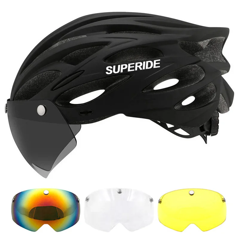 SUPERIDE Fahrradhelm für Herren und Damen, mit magnetischer Schutzbrille und Sonnenblende, Sport, ultraleicht, Rennrad, MTB, Fahrradhelm