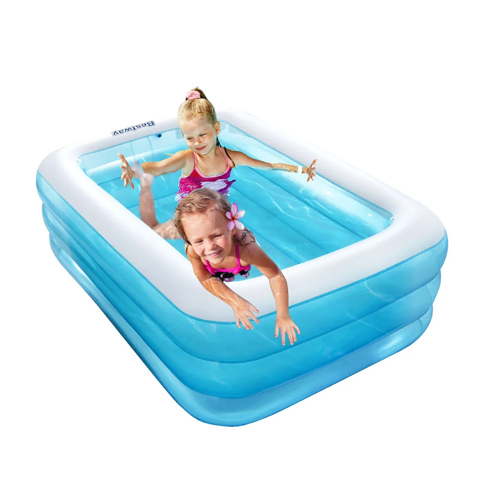 Best Way Transparent Blue square Embossing Inflatable Inflatable 145x105x45cm Children's Water Pool Air Pool paddling pool veranda for home 54413