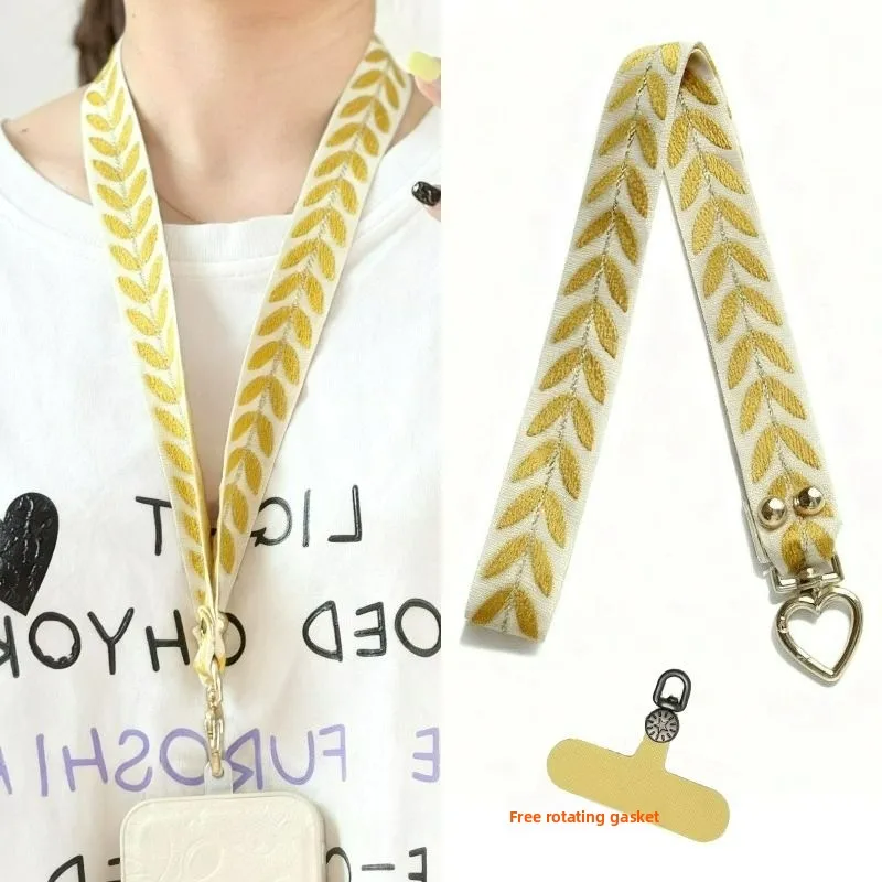 

Чехол для мобильного телефона с кленовым листом, ремешок на ремешке, длинный ремешок через плечо, подвеска с жемчугом и любовью, регулируемая цепочка для мобильного телефона