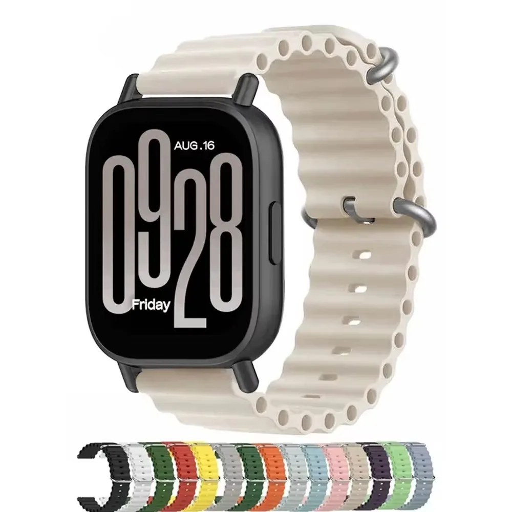 Ocean Band Silicone Watch Band 22mm for Redmi Watch 5 Lite Active Wavy Edge Multi Hole Metal Ring Buckle Quick Release Sport Men
