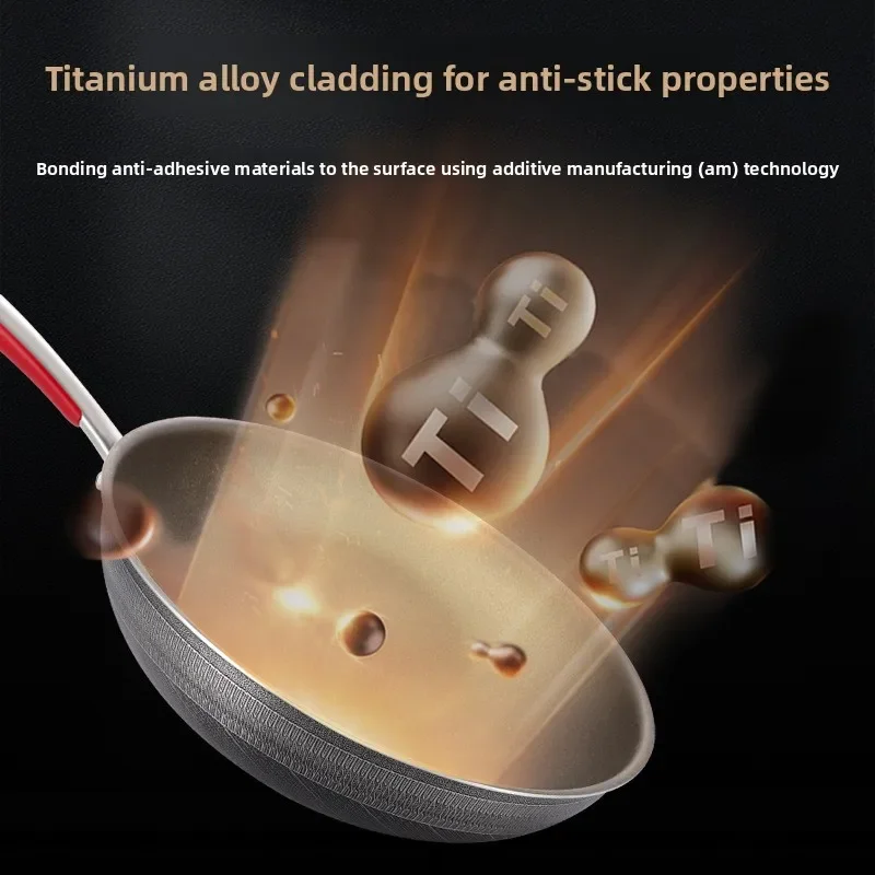 HYS pure titanium composite multi-layer bottom non-stick pan wear-resistant multi-stove suitable for wok smoke-free wholesale 3