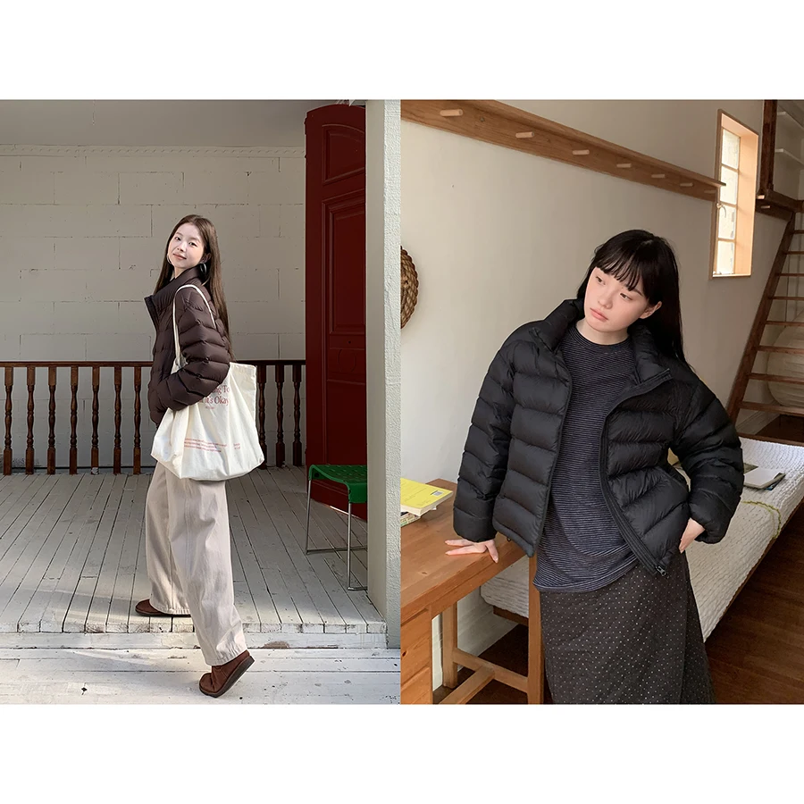 

HelloooEat ort Puffer Jaet Stand Collar Windproof Warm Slim Fit Women's Faion Korean Sle Commute Sle White Du down