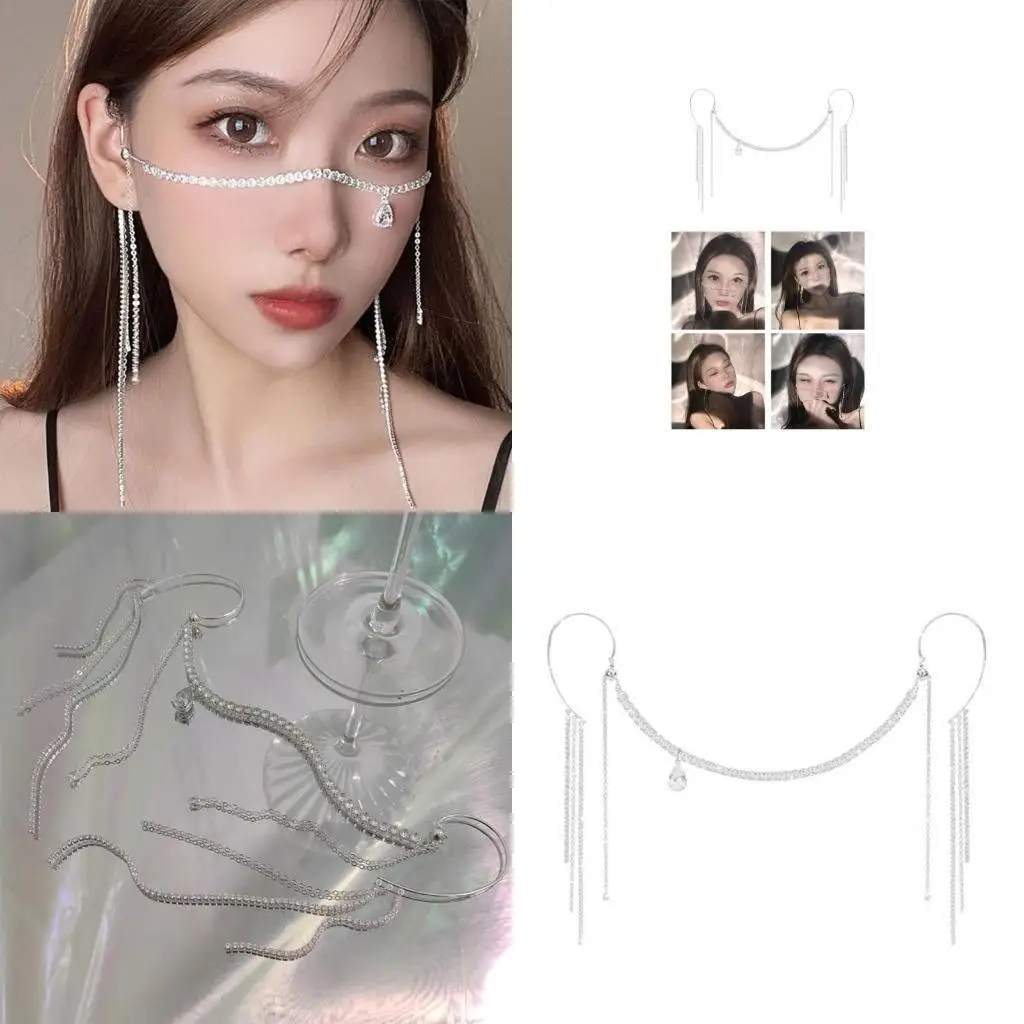 

J78F Fashion Simple Water Droplet Pendant Face Chain Jewelry for Women Party Luxury Crystal Chain Face Accessores