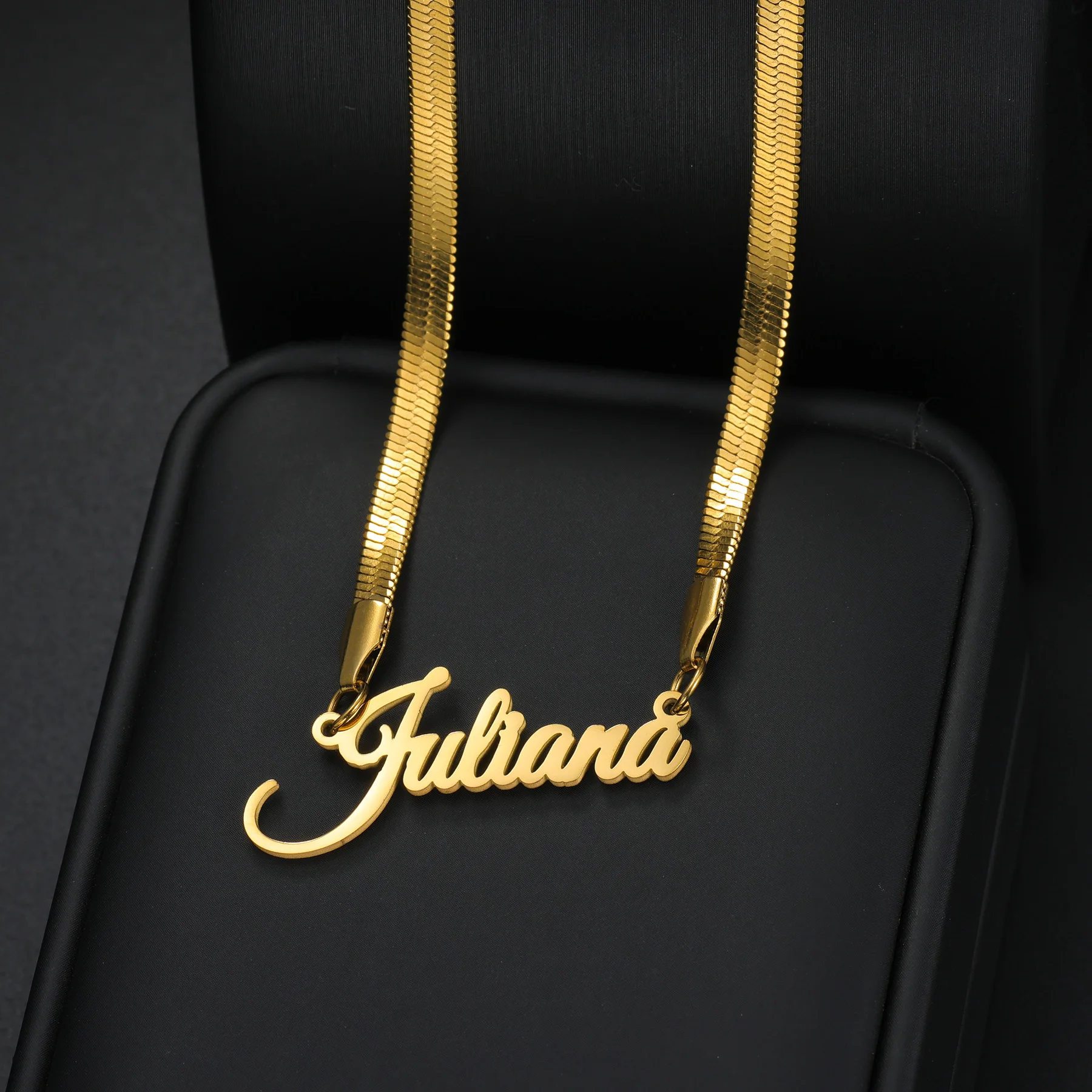 Acheerup-Custom Name Box Colar de Corrente para Mulheres, Lâmina de Aço Inoxidável, Placa de Identificação Pingente, Carta Personalizada