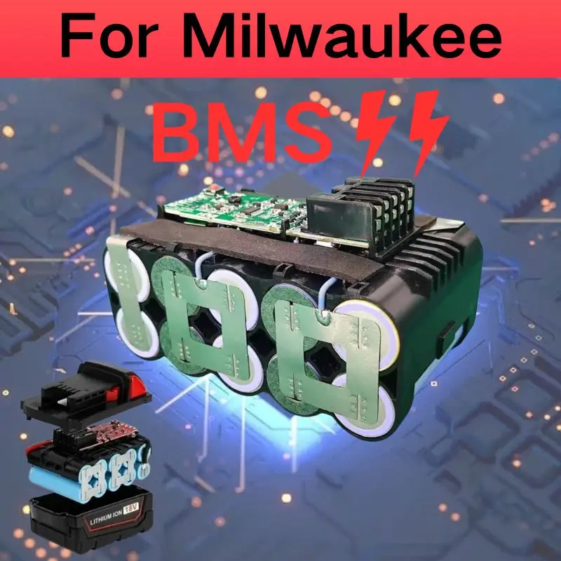 For Milwaukee M18 Power Tool Battery, Charger, BR, XC, 18V, 6000mAh M18B5, 48-11-1860, Built-in 18650 Battery